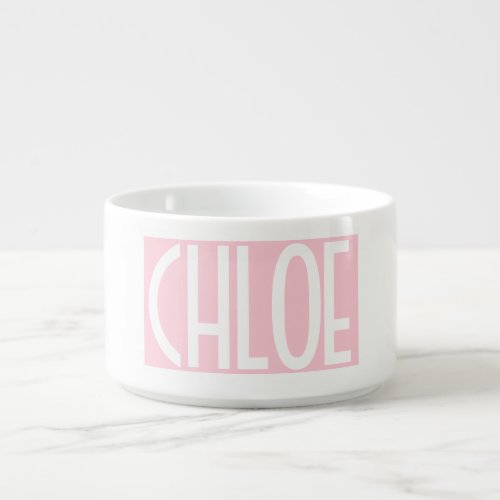 Your Name  Bold White Text on Light Pink Bowl