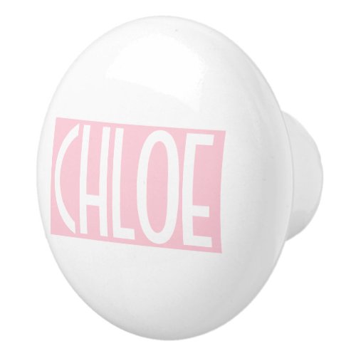 Your Name  Bold White Text on Light Pink Ceramic Knob