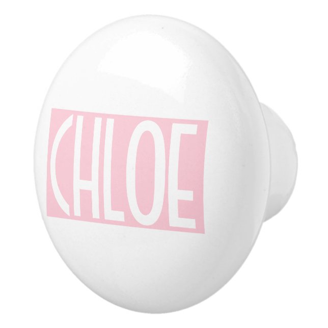 Your Name | Bold White Text on Light Pink Ceramic Knob (Right)