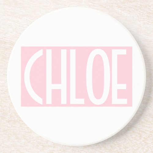 Your Name  Bold White Text on Light Pink Coaster