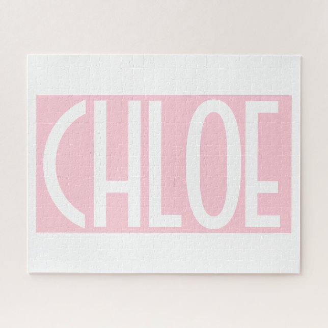 Your Name | Bold White Text on Light Pink Jigsaw Puzzle (Horizontal)