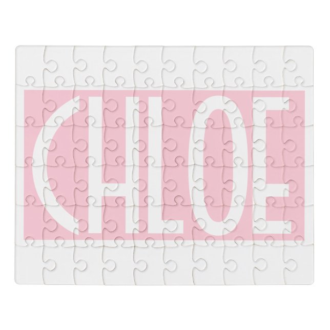 Your Name | Bold White Text on Light Pink Jigsaw Puzzle (Puzzle Horizontal)