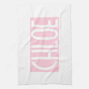 Your Name Bold White Text on Light Pink Kitchen Towel