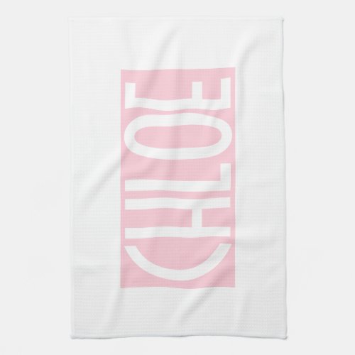 Your Name  Bold White Text on Light Pink Kitchen Towel