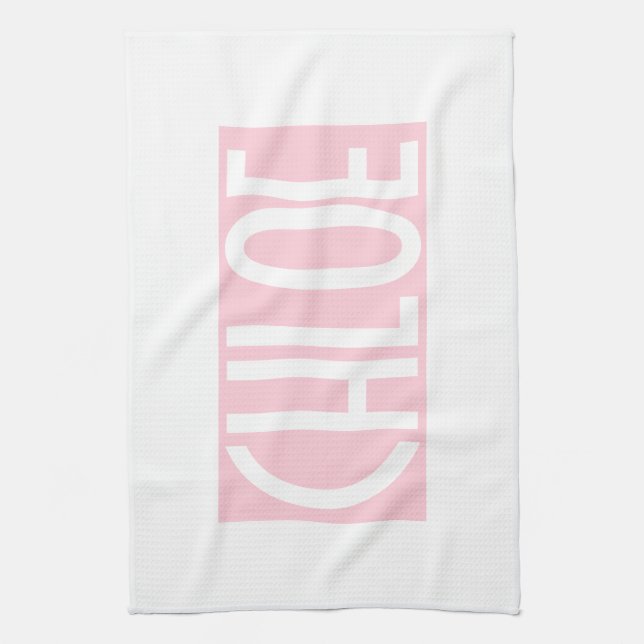 Your Name | Bold White Text on Light Pink Kitchen Towel (Vertical)
