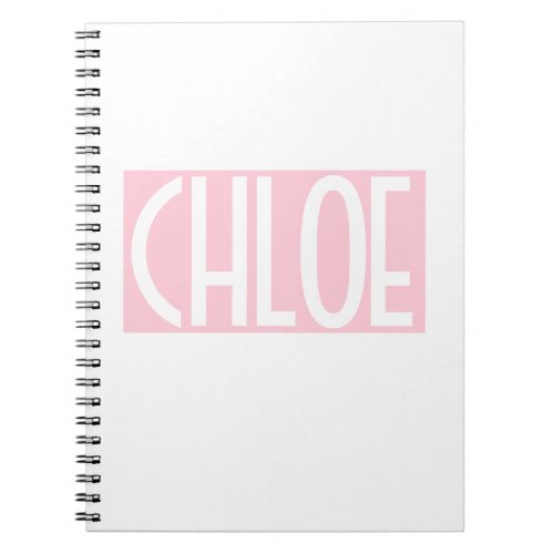 Your Name  Bold White Text on Light Pink Notebook