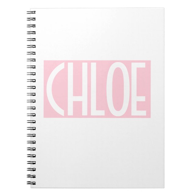 Your Name | Bold White Text on Light Pink Notebook (Front)