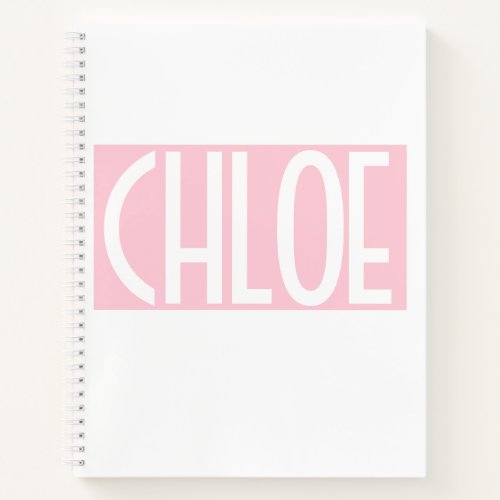 Your Name  Bold White Text on Light Pink Notebook