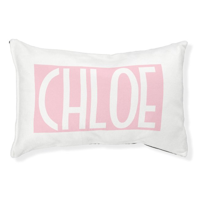Your Name | Bold White Text on Light Pink Pet Bed (Front)