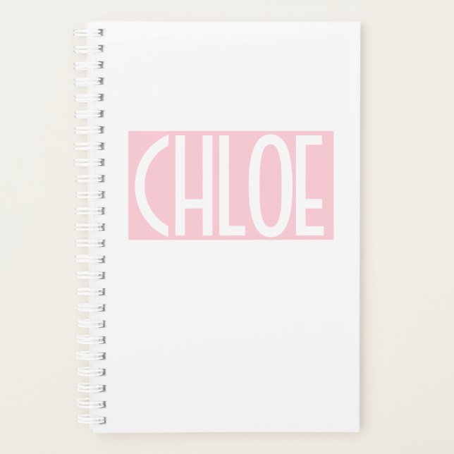 Your Name | Bold White Text on Light Pink Planner (Front)