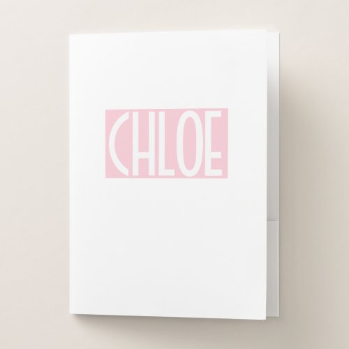 Your Name  Bold White Text on Light Pink Pocket Folder
