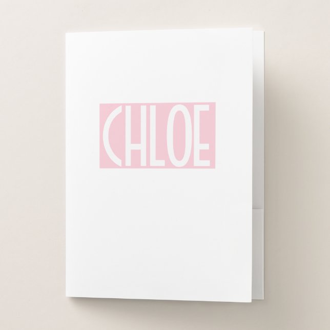 Your Name | Bold White Text on Light Pink Pocket Folder (Front)