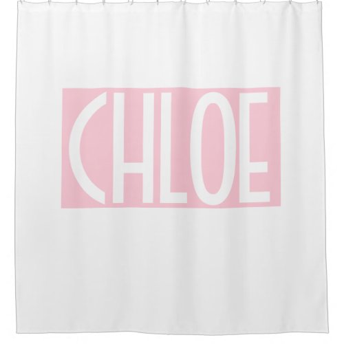 Your Name  Bold White Text on Light Pink Shower Curtain