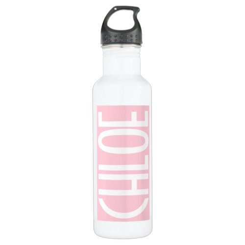 Your Name  Bold White Text on Light Pink Stainless Steel Water Bottle