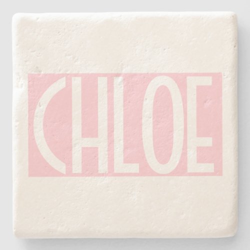 Your Name  Bold White Text on Light Pink Stone Coaster