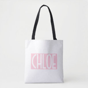 Your Name   Bold White Text on Light Pink Tote Bag