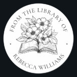 Your Name Book & Flowers Ex Libris Bookplate<br><div class="desc">Modern, floral bookplate design. Perfect for adding a personal touch to your cherished book collection. The design features an open book exploding with flowers and leaves. The words 'From the Library of' form an arch-shaped border and below the book your name appears in classical serif lettering. A wonderful gift for...</div>