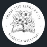 Your Name Book & Flowers Ex Libris Bookplate<br><div class="desc">Modern, floral bookplate design. Perfect for adding a personal touch to your cherished book collection. The design features an open book exploding with flowers and leaves. The words 'From the Library of' form an arch-shaped border and below the book your name appears in classical serif lettering. A wonderful gift for...</div>