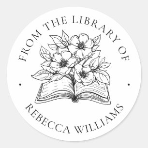 Your Name Book & Flowers Ex Libris Bookplate