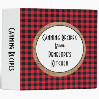 Your Name Burlap and Buffalo Plaid Canning Recipe 3 Ring Binder