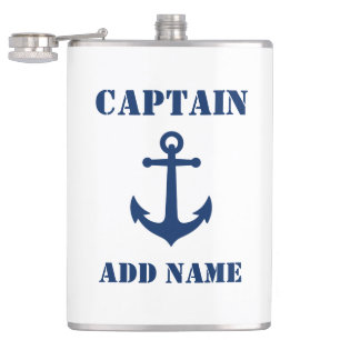 Your Name Captain Flask Vintage Anchor White