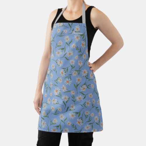Your Name Chamomile Flowers Pattern on Cornflower Apron