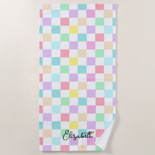 Your name Checkered Pastel colors Custom Beach Towel