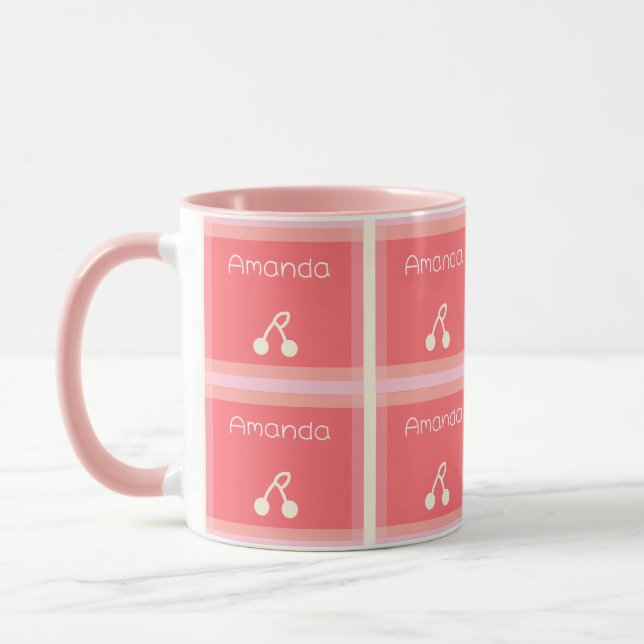 Your Name Cherry Grid Pattern Mug (Left)