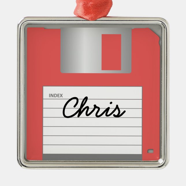 Your Name Classic 3.5" Red Floppy Disk Ornament (Front)