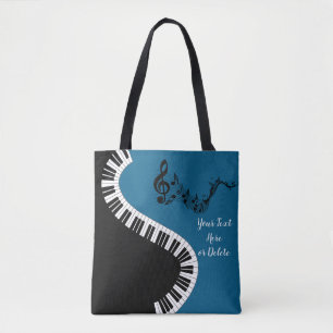 Your Name/Color Blue Treble Clef Piano Keys Music Tote Bag