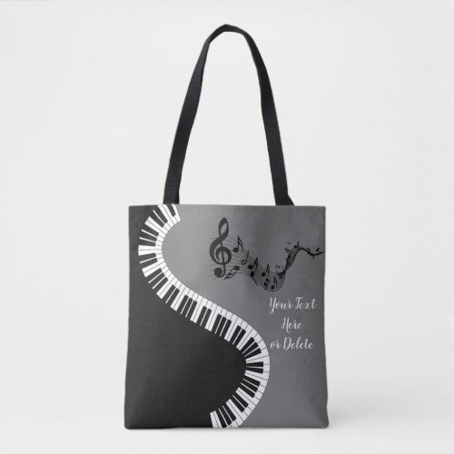 Your NameColor Gray Treble Clef Piano Keys Music Tote Bag