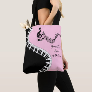 Your Name/Color Pink Treble Clef Piano Keys Music Tote Bag