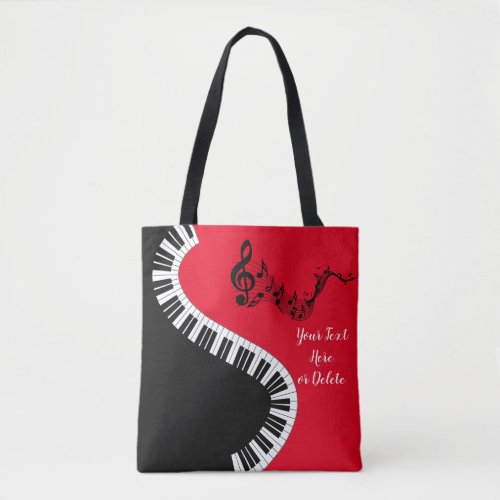 Your NameColor Red Treble Clef Piano Keys Music Tote Bag