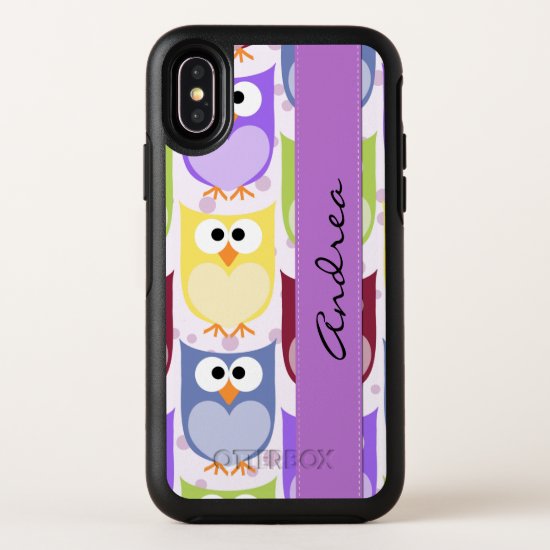 Your Name - Colorful Owls - Green Blue Purple OtterBox Symmetry iPhone X Case