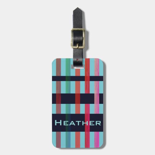 Your Name  Colorful Weaving Stripes on Soft Blue Luggage Tag