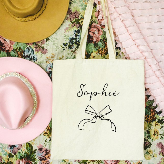 Your Name | Coquette Bow and Script Tote Bag (Creator Uploaded)