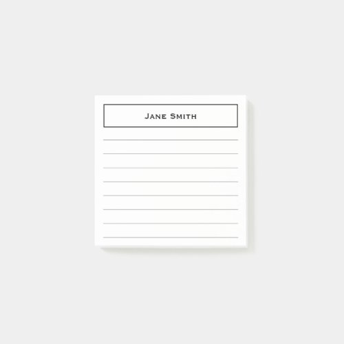 Your Name Corporate Minimalist BlackWhite Lined Post_it Notes