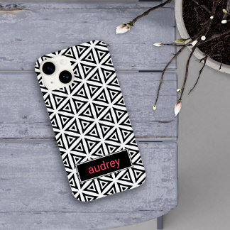 Your Name Crisp Triangular Black and White Pattern iPhone 16 Plus Case