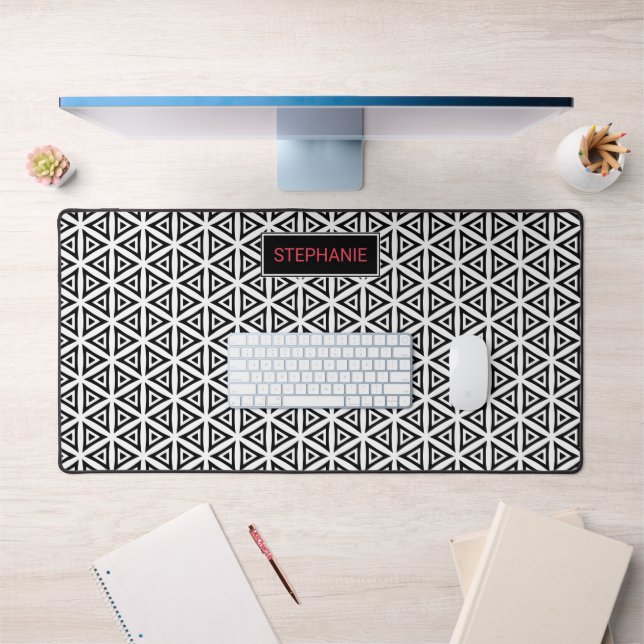 Your Name Crisp Triangular Black and White Pattern Desk Mat (Office 1)