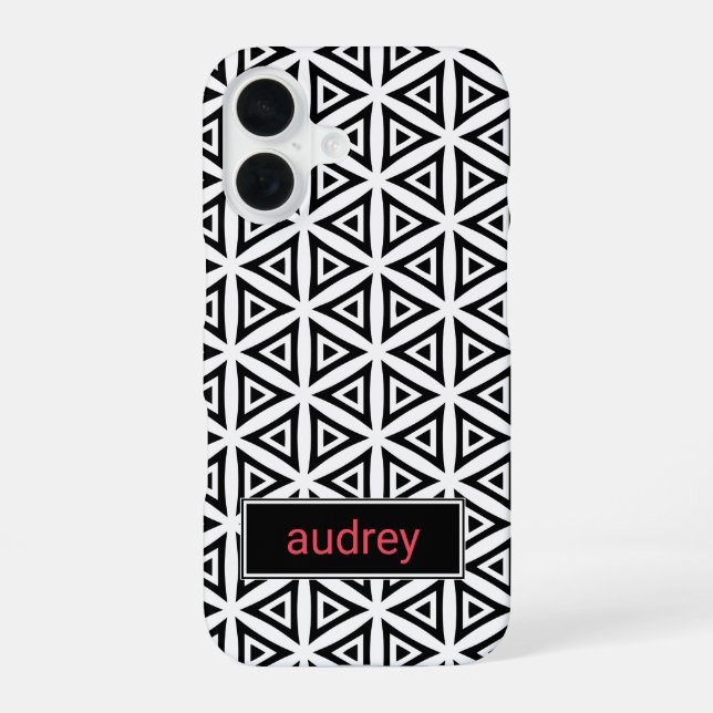 Your Name Crisp Triangular Black and White Pattern iPhone Case (Back)