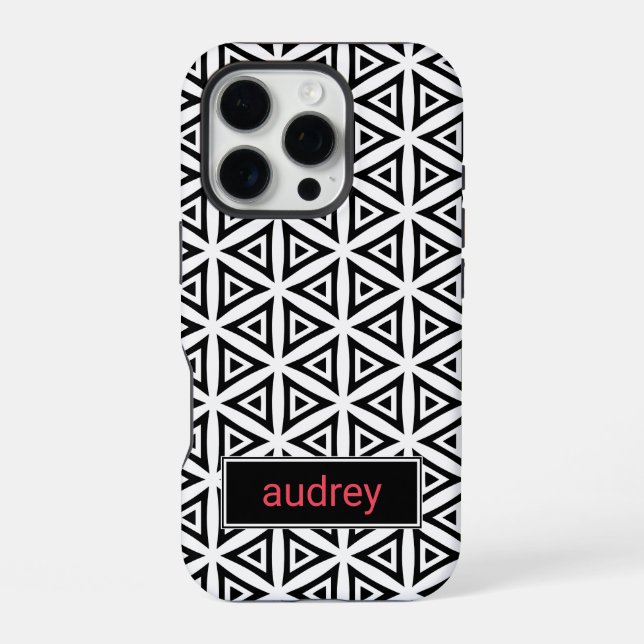 Your Name Crisp Triangular Black and White Pattern iPhone Case (Back)