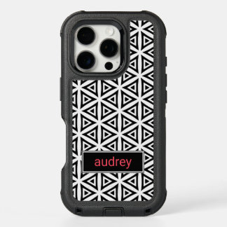 Your Name Crisp Triangular Black and White Pattern iPhone 16 Pro Case