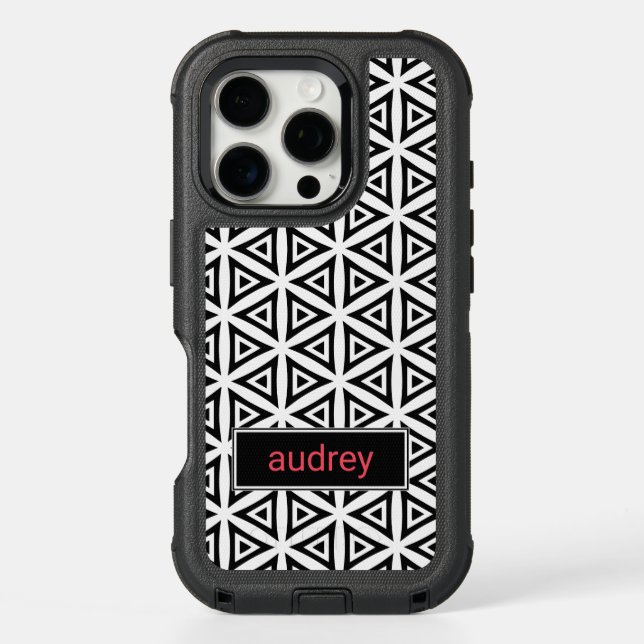 Your Name Crisp Triangular Black and White Pattern Otterbox iPhone Case (Back)