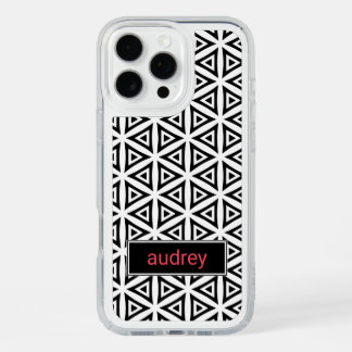 Your Name Crisp Triangular Black and White Pattern iPhone 16 Pro Max Case