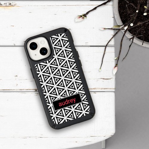 Your Name Crisp Triangular Black and White Pattern Speck iPhone 14 Case