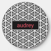 Your Name Crisp Triangular Black and White Pattern Wireless Charger (Front)