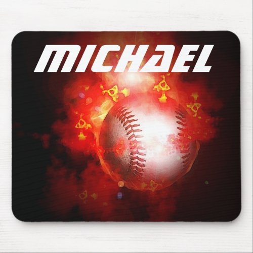 Your Name Custom Flaming Baseball Artwork Mouse Pad