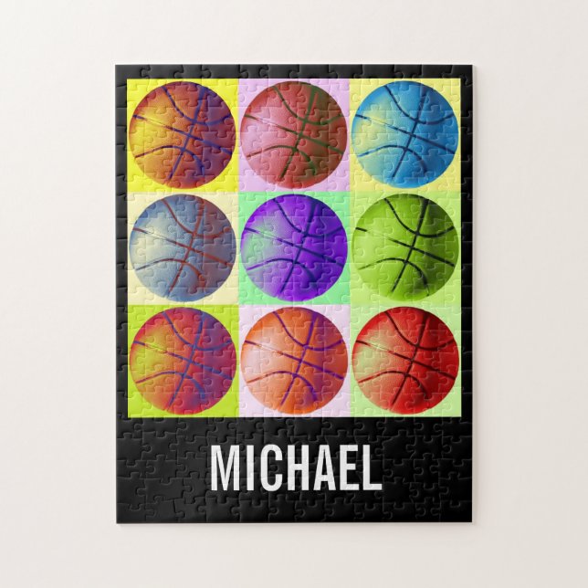 Your Name Customizable Basketball Artwork Pop Art Jigsaw Puzzle (Vertical)