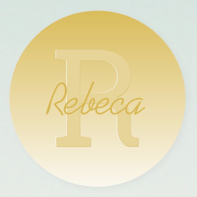Your Name Customizable Gold Ombre & Monogram Classic Round Sticker (Creator Uploaded)