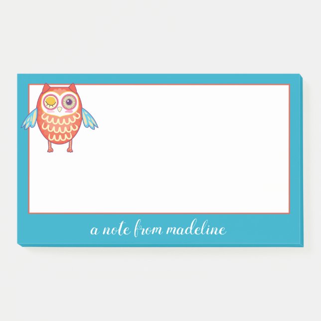Your Name | Cute Colorful Owl Post-it Notes (Front)